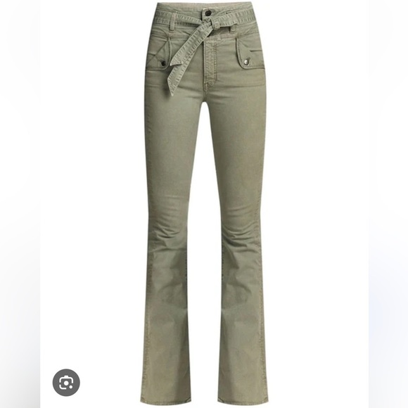Veronica Beard Pants - Veronica Beard Giselle Flare Extra High Rise Green Stretch Belted Pants Size 24